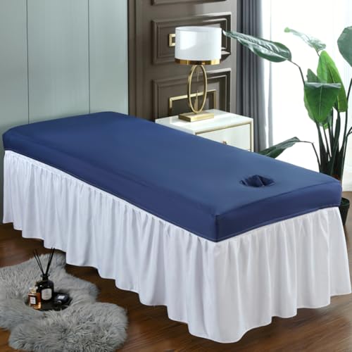 LDLCYCN Blau,80 * 190cm(S), wasserdichte Massage Bettdecke Mit Gesichtsloch Staubdichte Massage Montierte Blattdeckel Schönheit Massage Spa Couch Abdeckung Mit 360° Wrap Elastischem Band von LDLCYCN