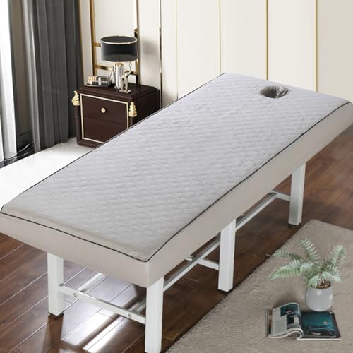 LDLCYCN Grau,190 * 80cm(S), Baumwolle Massage Bettdecke Mit Loch Bequemes Schönheitssalon Einbaublech Massagetisch SPA Couch Cover Mit 360° Elastischem Band Spa Bett Matratzen Abdeckung von LDLCYCN
