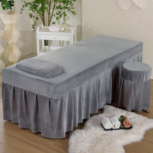LDLCYCN Grau,70x185cm(R), Massage Bettdecke Massage Tisch Bett Rock Schönheit Massage Spa Couch Abdeckung Mit Rock Allround-Verpackung Bettrock Für Behandlung Couch Massage Tisch Waschbar von LDLCYCN