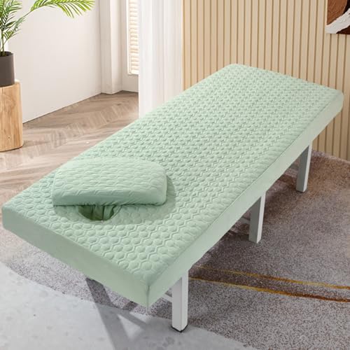 LDLCYCN Grün,185 * 70cm(R), Spa Bettdeckung Lash Bettwäsche Staubdichte Massagetisch Matratzen Abdeckung Mit Gesichtsloch Massagetisch Spa Couch Abdeckung Mit Elastischem Schnur Runder Kopf von LDLCYCN