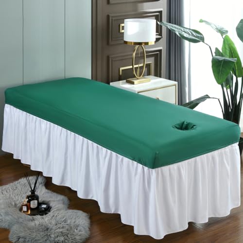 LDLCYCN Grün,60 * 180cm(T), wasserdichte Massage Bettdecke Mit Gesichtsloch Staubdichte Massage Montierte Blattdeckel Schönheit Massage Spa Couch Abdeckung Mit 360° Wrap Elastischem Band von LDLCYCN