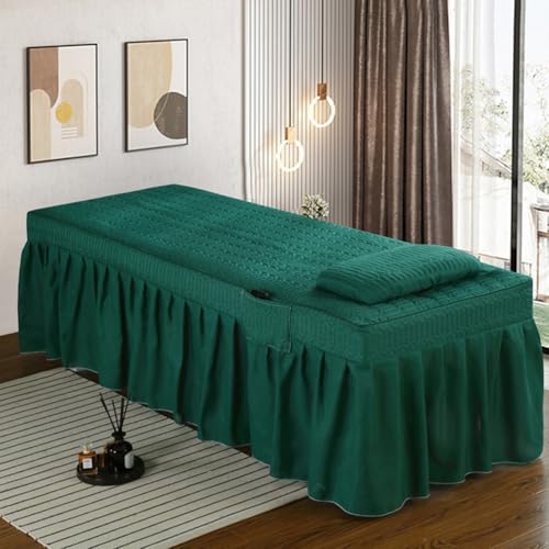 LDLCYCN Grün,70 * 185cm(T), Massage Tisch Bett Rock Mit Gesichtsloch Quilted Massage Tisch Bettdecke Mit Rock Massage Bettwäsche Schönheitstherapie Matratzen Abdeckung Schönheit Bett Abdeckung von LDLCYCN