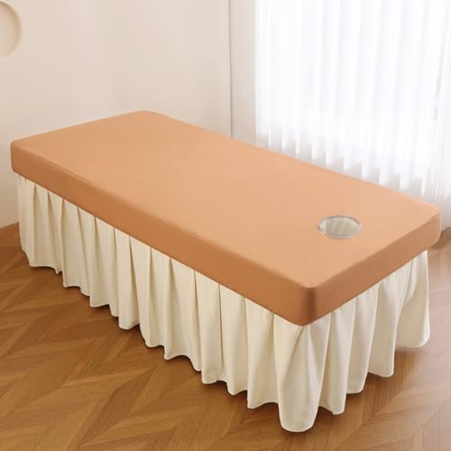 LDLCYCN Kaffee,190 * 80cm, Wasserdicht Schönheitsmassage Wellnesstisch Mit Gesichtsloch Massage Bettwäsche Abdeckung Mit Elastischem Band 360 ° Vollverpackung Weicher Spa Massage Tischdeckel von LDLCYCN