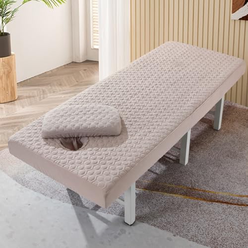 LDLCYCN Khaki,190 * 70cm(R), Spa Bettdeckung Lash Bettwäsche Staubdichte Massagetisch Matratzen Abdeckung Mit Gesichtsloch Massagetisch Spa Couch Abdeckung Mit Elastischem Schnur Runder Kopf von LDLCYCN