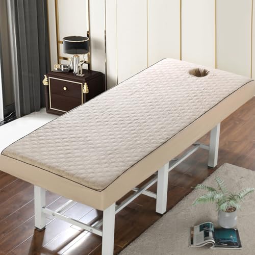 LDLCYCN Khaki,190 * 70cm(S), Baumwolle Massage Bettdecke Mit Loch Bequemes Schönheitssalon Einbaublech Massagetisch SPA Couch Cover Mit 360° Elastischem Band Spa Bett Matratzen Abdeckung von LDLCYCN