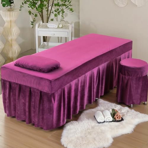 LDLCYCN Lila,70x185cm(R), Massage Bettdecke Massage Tisch Bett Rock Schönheit Massage Spa Couch Abdeckung Mit Rock Allround-Verpackung Bettrock Für Behandlung Couch Massage Tisch Waschbar von LDLCYCN