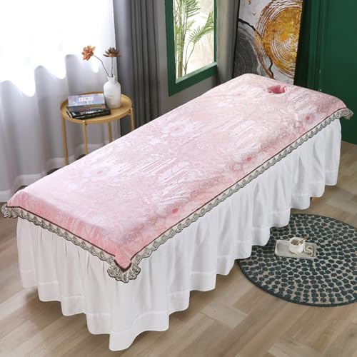 LDLCYCN Pink(h),120 * 200cm, Spa Massage Bettwäsche Mit/Ohne Gesichtsloch Kristall Samt Weich Komfortabel Massage Tisch Bettdecke Massage Spa Couch Abdeckung Massage Behandlung Bettdecke Waschbar von LDLCYCN