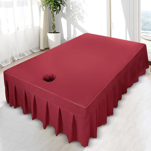 LDLCYCN Rot,120 * 200 * 45cm, Thailändische Massage Tisch Bettrock Mit Atemloch Spa Massage Tisch Bettdecke Mit Rock Beauty Bett Matratzen Abdeckung Für Große Größe Massage Spa Couch Abdeckung von LDLCYCN