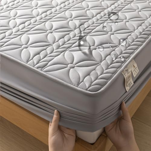 LDLCYCN Wasserdichter Matratzenschoner Für Queen-Size-Betten Atmungsaktiver 360°-Wickel-Matratzenbezug Schmutzabweisendes Hautfreundliches Spannbettlaken Waschbar Schlafsaal,Grau,120x190cm von LDLCYCN