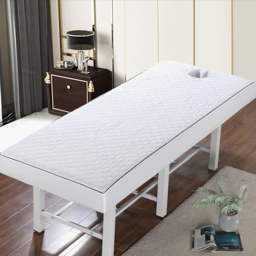LDLCYCN Weiß,190 * 80cm(S), Baumwolle Massage Bettdecke Mit Loch Bequemes Schönheitssalon Einbaublech Massagetisch SPA Couch Cover Mit 360° Elastischem Band Spa Bett Matratzen Abdeckung von LDLCYCN