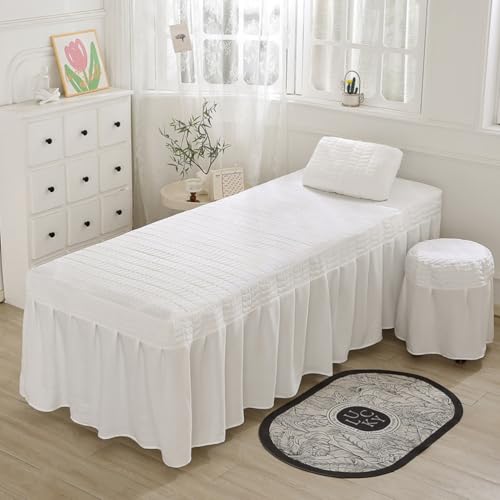 LDLCYCN Weiß,70 * 185cm(R), Massage Tisch Bett Rock Mit Gesichtsloch Spa Bettdecke Mit Rock Massage Tisch Bettdecke Mit Elastischem Band Für Beauty Salon Massage Spa Couch Abdeckung﻿ von LDLCYCN