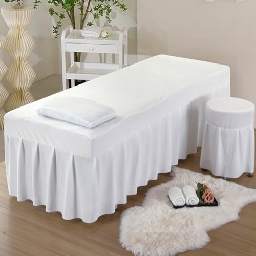 LDLCYCN Weiß,70x190cm(R), Massage Bettdecke Massage Tisch Bett Rock Schönheit Massage Spa Couch Abdeckung Mit Rock Allround-Verpackung Bettrock Für Behandlung Couch Massage Tisch Waschbar von LDLCYCN
