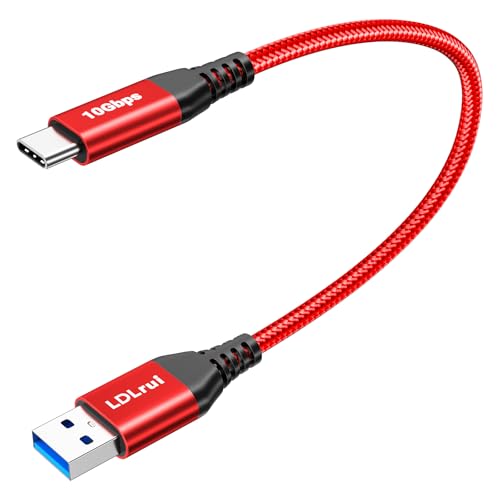 0,3m/30cm USB-C Kabel 10Gbps Hochgeschwindigkeits-Datenübertragung & 3.1A Schnellladen, nylon-geflochtenes USB-A zu Typ-C Daten- und Stromkabel für externe Festplatte, Laptop, Set-Top-Box - Rot von LDLrui