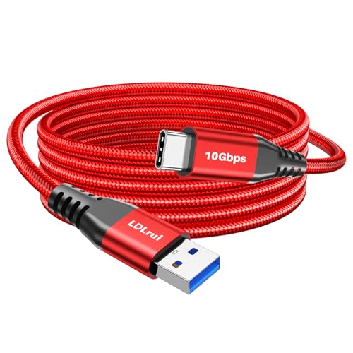 3M Rotes USB C Kabel 10Gbps Datenübertragung, Extra langes USB 3.2 Gen 2 zu USB C Sync Kabel 3.1A Typ C Ladekabel Schnelles Aufladen für iPhone 16 Pro, Samsung Galaxy S23, PS5 Controller, Webcam von LDLrui