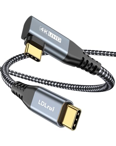 USB-C auf USB-C Monitor Kabel 4K - 0,9m, Hochgeschwindigkeitsübertragung 20Gbps, 100W Video- & Ladekabel, L-förmig, für MacBook, iPad, iPhone 15 Pro, Samsung, Tragbare Monitore von LDLrui