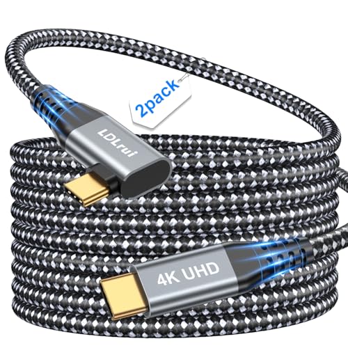 Rechtwinkliges USB-C zu USB-C 3.2 Gen 2x2 Langkabel [3m 2er-Pack], 90-Grad-Typ-C mit 4K-Videoausgabe, 100W PD Schnellladen, 20Gbps Datenkabel für Meta Quest 2, tragbare Monitore, MacBook Pro, iPhone16 von LDLrui