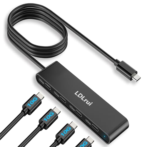 USB C Hub mit 1.2M langes Kabel, 10Gbps Datenübertragung [Kein Laden&Video] USB-C zu USBC Verteiler, 4Port USB C 3.2 Extender Datenhub für Laptop, MacBook Pro, Mac Mini, iMac, Dell XPS, Desktop von LDLrui