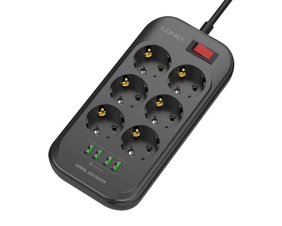 COFI 1453 Steckdosenleiste mit 6 Steckdosen, 4x USB, Überladungsschutz 2m Steckdosenleiste 6-fach von COFI 1453