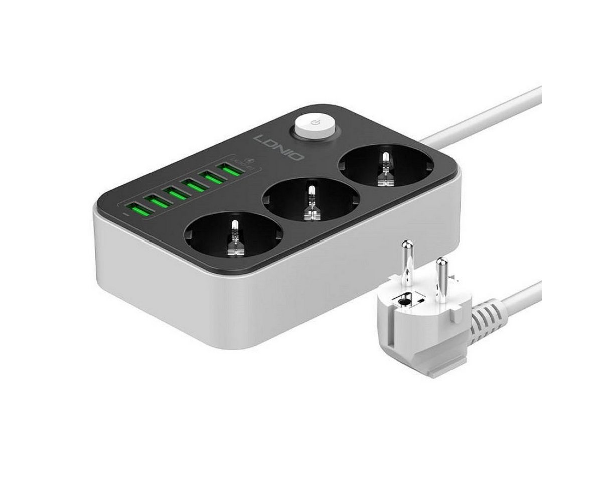 COFI 1453 Steckdosenleiste mit Netzladegerät mit 3 AC-Anschlüssen, 6x USB, 1,6m Steckdosenleiste 3-fach von COFI 1453