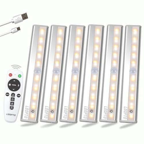 LDOPTO Unterschrankleuchten mit Fernbedienung, dimmbare batteriebetriebene Schrankleuchten, Unterthekenbeleuchtung Stick-on Touch Sensor Nachtlicht, 2 Steuerungsmethoden Remote/Touch Control 6 Pack von LDOPTO