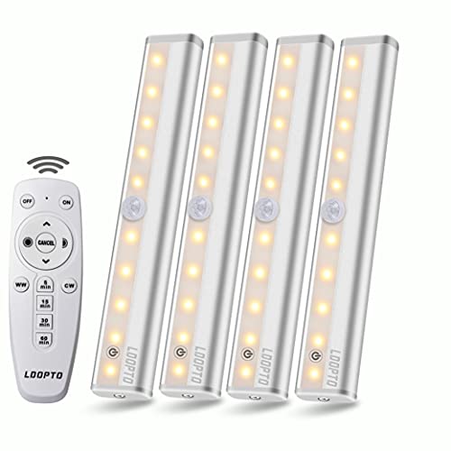 LDOPTO led schrankbeleuchtung, schranklicht lampe, batterie lichter mit Fernbedienung LED Küchenleuchte mit Fernbedienung/Touch-Steuerung,Weiches Licht für Kleiderschrank,Kofferraum,Treppe (4 Stück) von LDOPTO