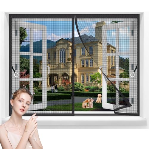 Fliegengitter Fenster 300x135cm Netz [Robustes Fiberglas & extra starke Magnete] - Insektenschutz Balkontür - Fliegenvorhang Terrassentür - Fliegenschutz,Magnetvorhang ohne Bohren Schwarz von LDQBF