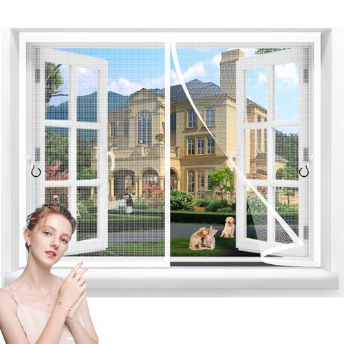 Fliegengitter Fenster Magnet 160x165cm Netz Robustes Fiberglas & extra starke Magnete,Insektenschutz Fliegenvorhang,ohne Bohren - Vorhang für Balkontür Wohnzimmer Schiebetür Terrassentür Weiß von LDQBF