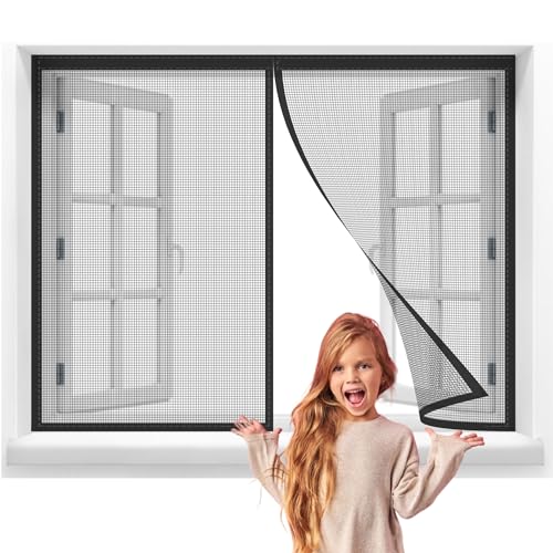 Fliegengitter Insektenschutz,95x120cm Netz Fenster Rollo Insektenschutzrollo Ohne Bohren Kinderleichte Klebemontage Schwarz von LDQBF