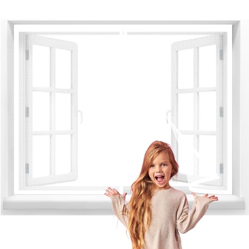 Fliegengitter für Fenster mit Magic Click 115x120cm Netz Moskitonetz individuell zuschneidbar für alle Fenster | Einfache Montage mit 12 Magneten - kein Bohren oder Schrauben Weiß von LDQBF