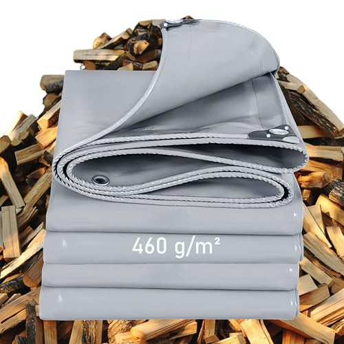 LDQBF Abdeckplane,5.5x5.5m 460g/m² PVC abdeckplane Gewebeplane Professional,Schutzplane Bootsplane Holzplane Plane mit Ösen für Poll Gartenmöbel Trampolin Auto wasserdicht reißfest wasserfest Grau von LDQBF