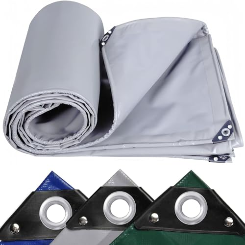 LDQBF Abdeckplane mit Ösen,1x5.5m 520g/m² PVC gewebeplane Schutzplane Gewebeplane mit Ösen,UV Stabil Reißfest LKW Plane,Mehrzweck Abdeckung für Gartenmöbel Holz Pool Trampolin Auto,Grau von LDQBF