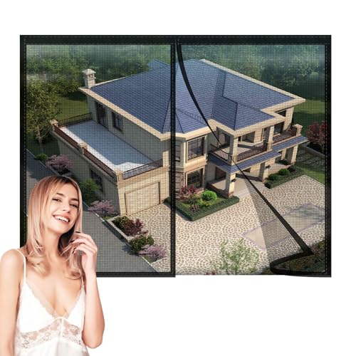 Magnet Fliegengitter Fenster BalkonFenster,85x105cm Netz Moskitonetz Vorhang Terrassentür,Insektenschutz Fliegenvorhang Magnetisch Türe,schließt automatisch Schwarz von LDQBF