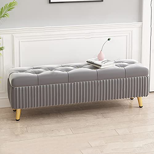 LDTTYRC Ene of Bed Bench Mit Lagerung,Samt Gepolsterte Ottomane Mit Lagerung,Rechteckige Ottomane Mit Lagerung Getuftete Taste,Eingangsbereich Schuhbank Für Wohnzimmer Flur-Grau 80x40x45cm(31x16x18i von LDTTYRC