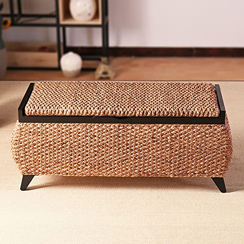 LDTTYRC Handgewebte Rattan Multifunktions-Aufbewahrungsbank Schuhbank,Rustikale Ottomane Fußstütze Aufbewahrungsbox,35 Zoll Wicker Aufbewahrungs-Ottomanenbank-C 96x35x40cm(38x14x16inch) von LDTTYRC