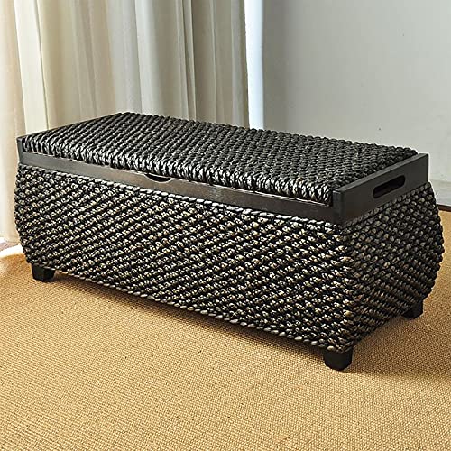 LDTTYRC Handgewebte Rattan Multifunktions-Aufbewahrungsbank Schuhbank,Rustikale Ottomane Fußstütze Aufbewahrungsbox,35 Zoll Wicker Aufbewahrungs-Ottomanenbank-D 96x35x35cm(38x14x14inch) von LDTTYRC