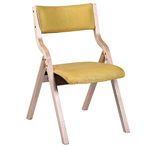 LDTTYRC Klappstuhl Aus Holz,Küchen-Esszimmerstuhl Mit Leinenpolsterung,Bequemer Bürostuhl Mit Rückenlehne,Rustikaler Akzentstuhlhocker Für Wohnzimmer-Gelb 48.5x48x78.5cm(19x19x31inch) von LDTTYRC