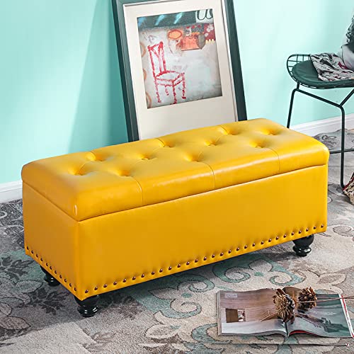 LDTTYRC Kunstleder Aufbewahrungsbank,Modern Getuftete Aufbewahrungshocker,Rechteck Eingangsbereich Schuhbank Multifunktionale Sofa Hocker Für Wohnzimmer Schlafzimmer Eingangsbereich-Gelb 80x40x43cm( von LDTTYRC