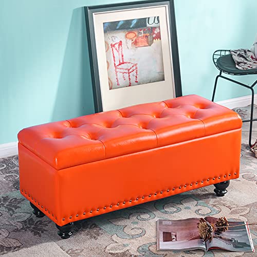 LDTTYRC Kunstleder Aufbewahrungsbank,Modern Getuftete Aufbewahrungshocker,Rechteck Eingangsbereich Schuhbank Multifunktionale Sofa Hocker Für Wohnzimmer Schlafzimmer Eingangsbereich-Orange 60x40x43c von LDTTYRC