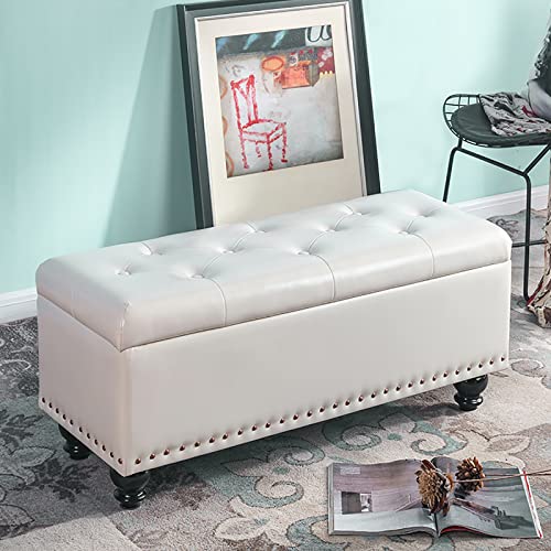 LDTTYRC Kunstleder Aufbewahrungsbank,Moderne Getuftete Aufbewahrungshocker,Rechteck Eingangsbereich Schuhbank Multifunktionale Sofa Hocker Für Wohnzimmer Schlafzimmer Eingangsbereich-Beige 80x40x43c von LDTTYRC