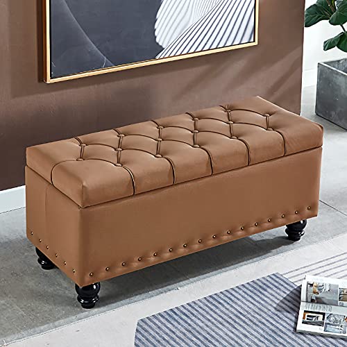 LDTTYRC Kunstleder Fußbank Mit Gepolsterter Sitzfläche,Premium Dekoration Möbel Fußhocker Couch Für Wohnzimmer Schlafzimmer,Luxus Ottomane Bänke Mit Stauraum-Braun 60x40x45cm(24x16x18inch) von LDTTYRC