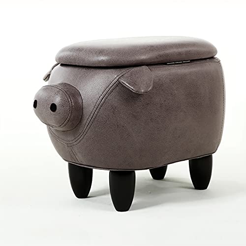 LDTTYRC Kunstleder Fußstütze Hocker Ottomane,Premium Gepolsterter Ottoman Sitz Schuhwechselhocker,Modern Home Wohnzimmer Schlafzimmer Fußhocker Kinderhocker-Graues Schwein (mit Lagerung) 63x33x36cm( von LDTTYRC