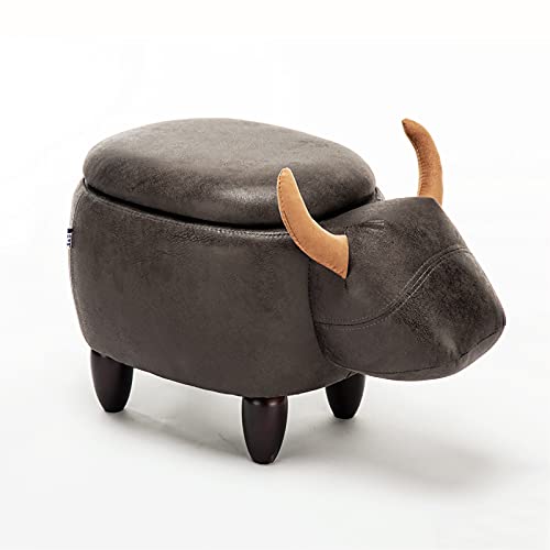 LDTTYRC Kunstleder Fußstütze Hocker Ottomane,Premium Gepolsterter Ottoman Sitz Schuhwechselhocker,Modern Home Wohnzimmer Schlafzimmer Fußhocker Kinderhocker-Schwarze Kuh (mit Lagerung) 63x33x36cm(25 von LDTTYRC