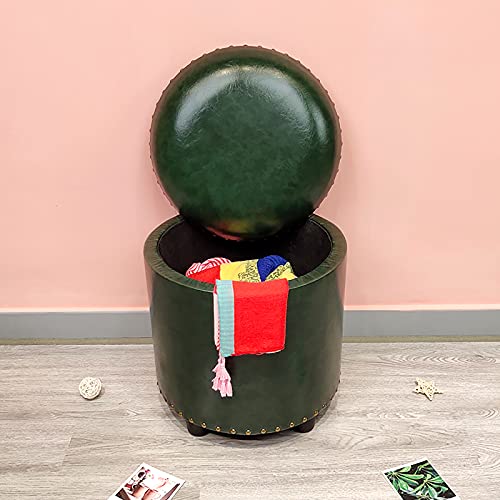 LDTTYRC Kunstleder Gepolsterte Ottomane Fußstütze,Runde Lagerung Ottomane,Wohnzimmer Schlafzimmer Eingangsbereich Schuhwechselhocker Multifunktions-lagerung Hocker-B 40x40x42cm(16x16x17inch) von LDTTYRC