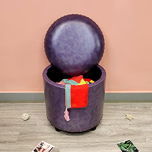 LDTTYRC Kunstleder Gepolsterte Ottomane Fußstütze,Runde Lagerung Ottomane,Wohnzimmer Schlafzimmer Eingangsbereich Schuhwechselhocker Multifunktions-lagerung Hocker-C 40x40x42cm(16x16x17inch) von LDTTYRC