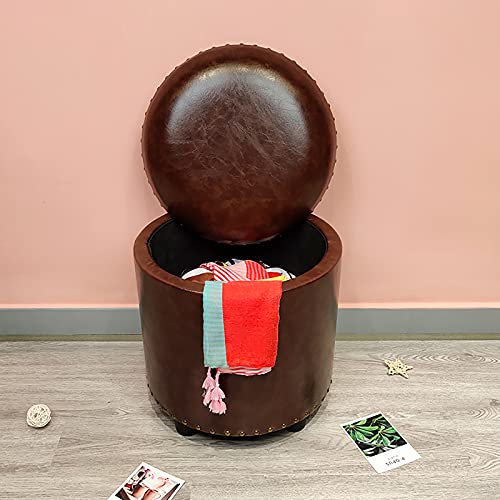 LDTTYRC Kunstleder Gepolsterte Ottomane Fußstütze,Runde Lagerung Ottomane,Wohnzimmer Schlafzimmer Eingangsbereich Schuhwechselhocker Multifunktions-lagerung Hocker-F 40x40x42cm(16x16x17inch) von LDTTYRC