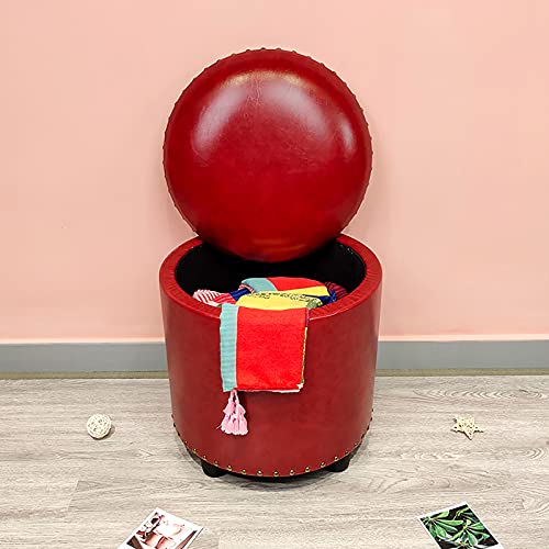 LDTTYRC Kunstleder Gepolsterte Ottomane Fußstütze,Runder Stauraum Ottoman,Wohnzimmer Schlafzimmer Eingangsbereich Schuhwechselhocker Multifunktions-Aufbewahrungshocker-In der 40x40x42cm(16x16x17inch von LDTTYRC