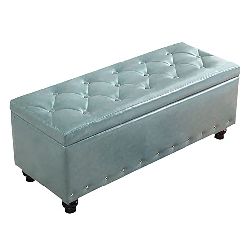 LDTTYRC Kunstleder Ottomane mit Stauraum,Rechteck Lift Top Stauraumbank,Getuftete Schlafzimmerbank,Moderne Fußstütze Eingangsbereich Schuhbank Truhen Für Wohnzimmer-Hellgrün 80x45x40cm(31x18x16inch) von LDTTYRC