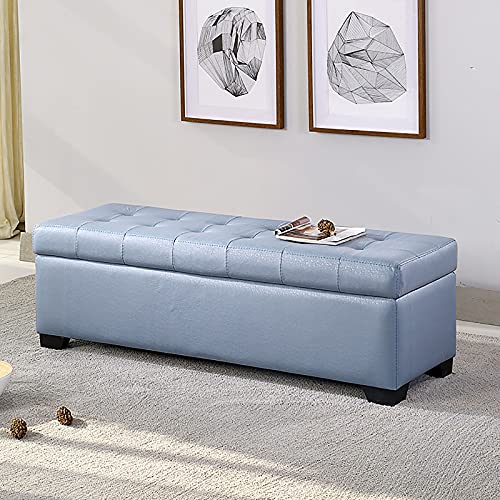 LDTTYRC Kunstleder Ottomane mit Stauraum,Rechteckige Fußbank Mit Stauraum,Moderne Dekorative Möbel Wohnzimmer Eingangsbereich Gepolsterter Schuhwechselhocker-Hellblau 80x45x40cm(31x18x16inch) von LDTTYRC