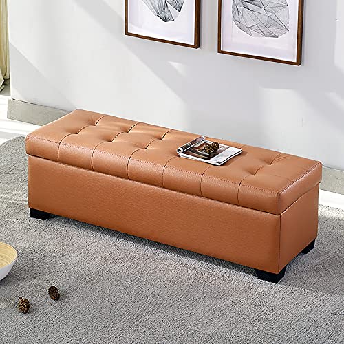 LDTTYRC Kunstleder Ottomane mit Stauraum,Rechteckige Fußbank Mit Stauraum,Moderne Dekorative Möbel Wohnzimmer Eingangsbereich Gepolsterter Schuhwechselhocker-Hellbraun 60x45x40cm(24x18x16inch) von LDTTYRC