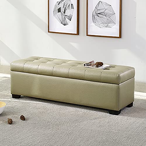 LDTTYRC Kunstleder Ottomane mit Stauraum,Rechteckige Fußbank Mit Stauraum,Moderne Dekorative Möbel Wohnzimmer Eingangsbereich Gepolsterter Schuhwechselhocker-Hellgrün 90x45x40cm(35x18x16inch) von LDTTYRC